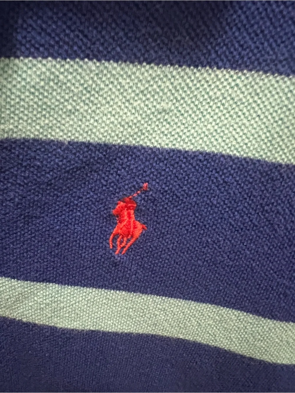 Ralph Lauren Blue & Mint Stripe Polo with Red Pony Embroidery